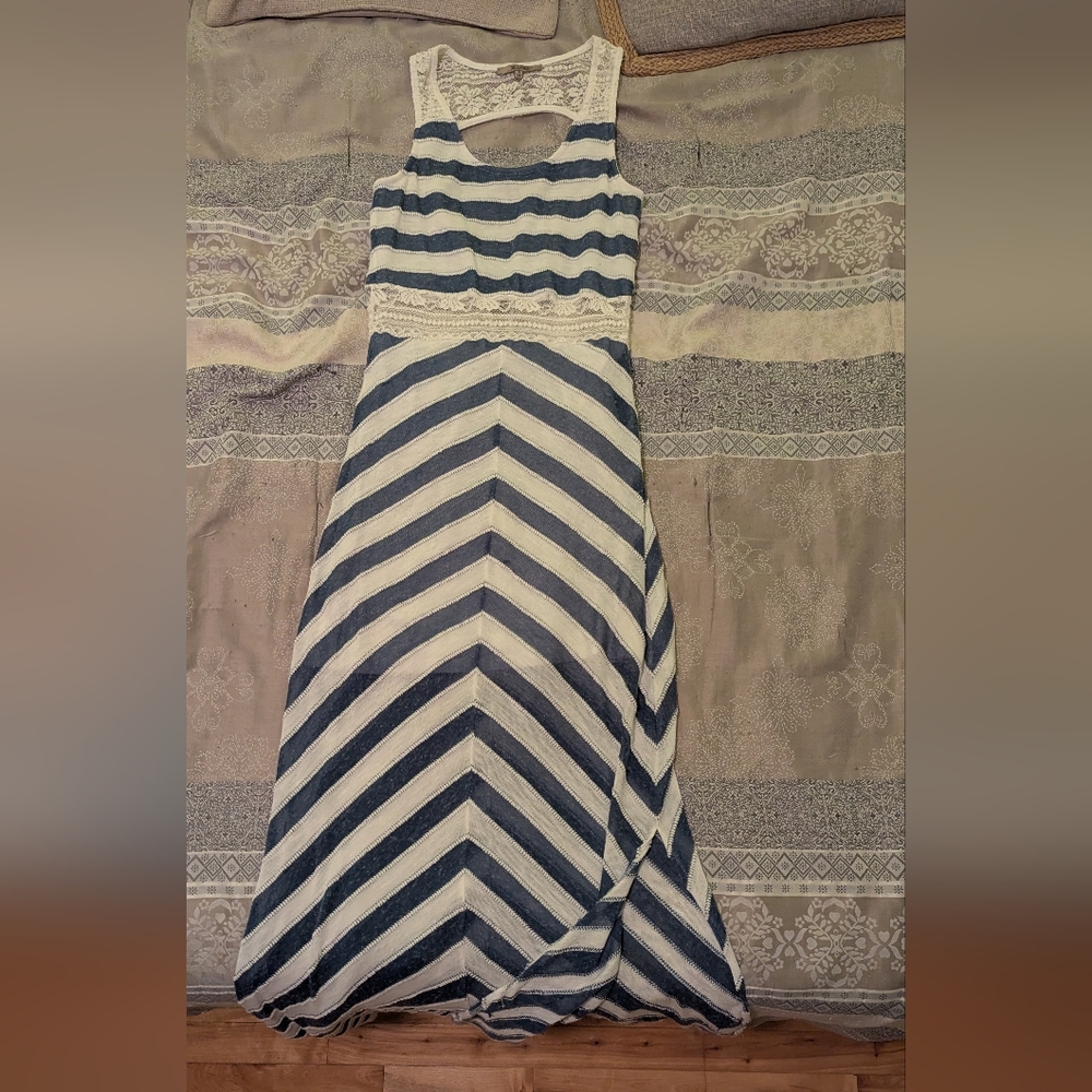 Miss Me Blue and White Chevron Maxi Sundress